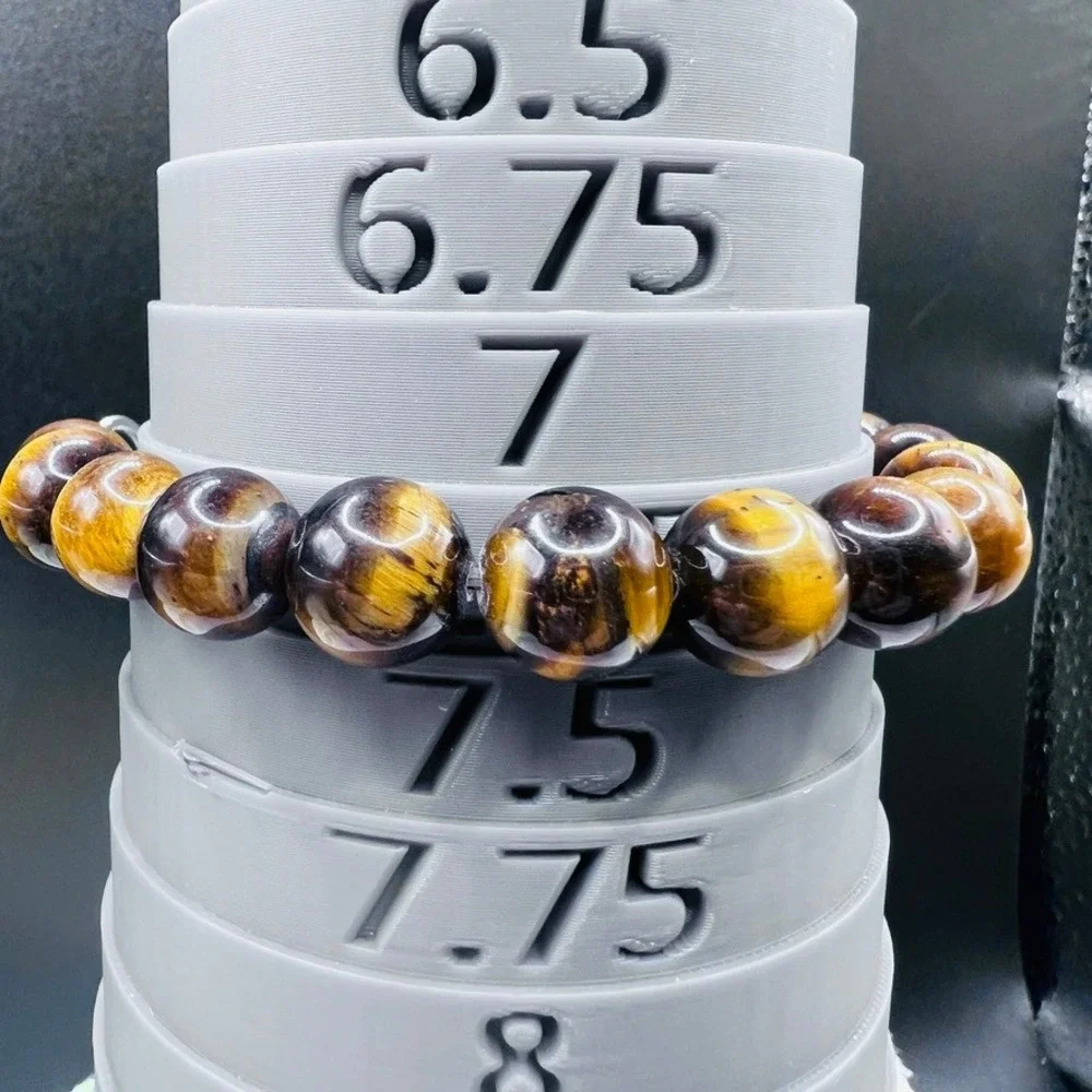 Tigers Eye Beaded Bracelet Polished Chakra Silver Tone Lobster Clasp 10mm 7.25‎